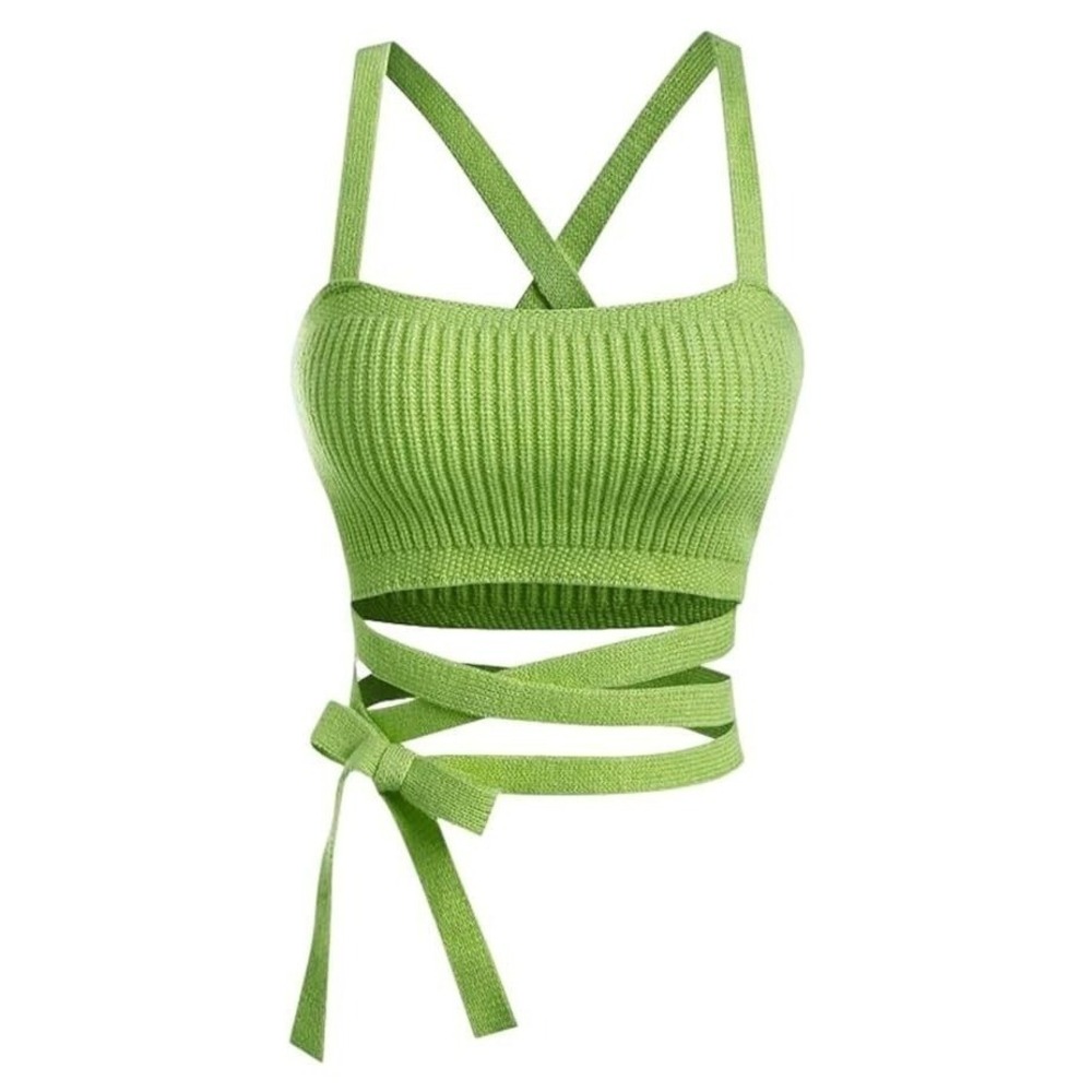 Zaful Cropped Cami Top M Women's M Green Sexy Stripes Self Tie Midriff Racerback